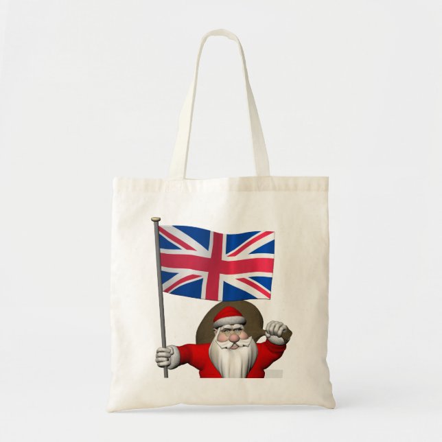 Bolso De Tela Santa Claus festivo con bandera del Reino Unido (Frente)