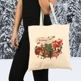 Bolso De Tela Santa Claus Navideño Antiguo y Niños Bailando