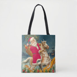 Bolso De Tela Santa Claus on a wooden horse