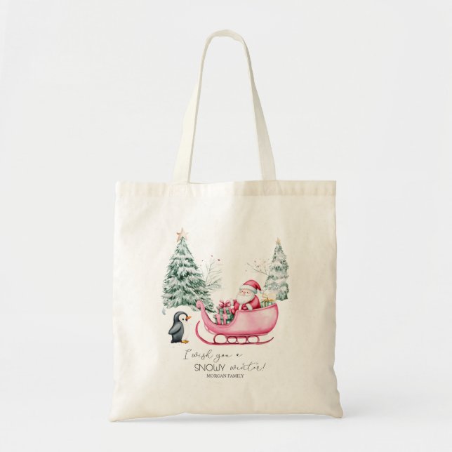 Bolso De Tela Santa Claus, Sleigh, Penguin, Forest (Frente)