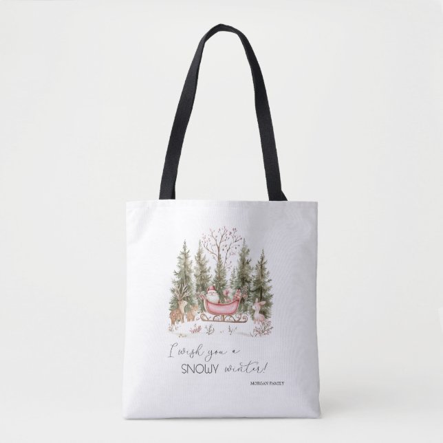 Bolso De Tela Santa Claus, Sleigh, presenta Navidades forestales (Anverso)