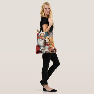 Bolso De Tela Santa Claus sosteniendo un Afghan Hound en Navidad