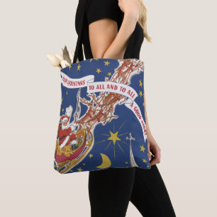 Bolso De Tela Santa Claus Vintage de Navidad con renos voladores