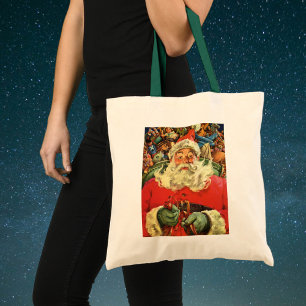 Bolso De Tela Santa Claus vintage de Navidad en trineo con jugue