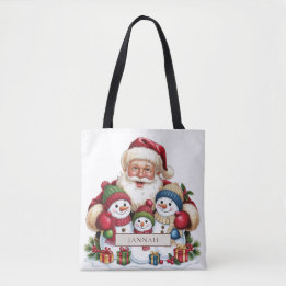 Bolso De Tela Santa Claus Vintage y Muñecos de Nieve Nombre de N
