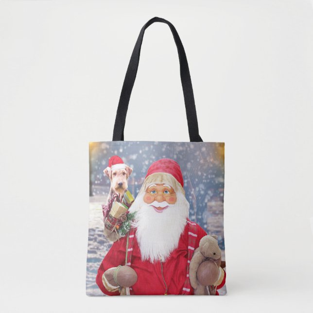 Bolso De Tela Santa Claus w Navidades Regalos Airedale Dog (Anverso)