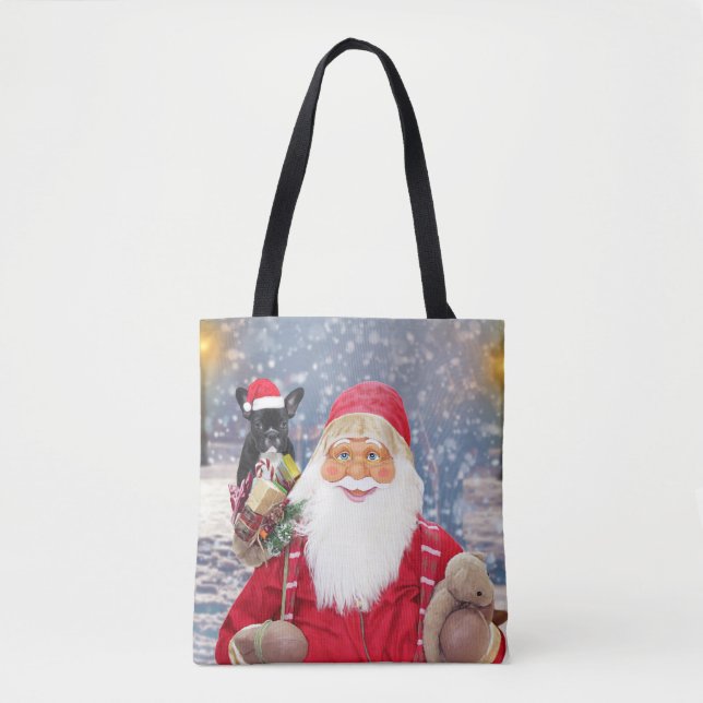 Bolso De Tela Santa Claus w Navidades regalos Bulldog francés (Anverso)
