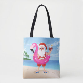 Bolso De Tela Santa Claus with flamingo inflatable ring