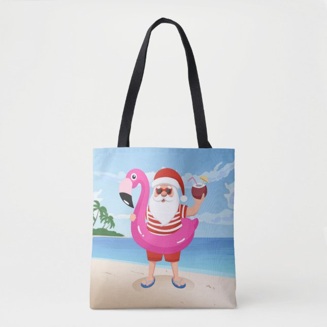 Bolso De Tela Santa Claus with flamingo inflatable ring (Anverso)