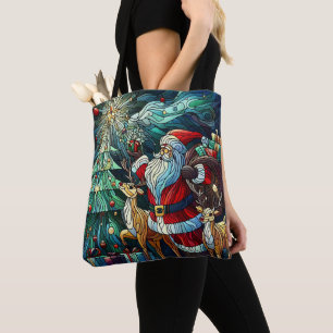 Bolso De Tela Santa Claus y sus renos con regalos
