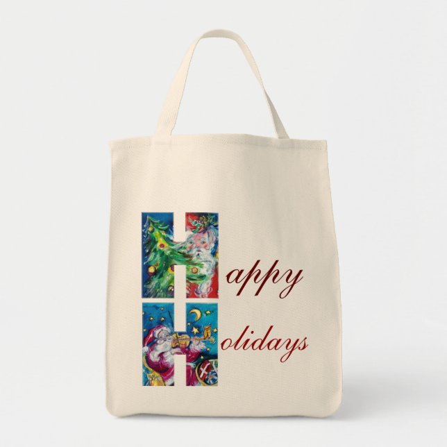 BOLSO DE TELA SANTA CON VIOLÍN Y NAVIDAD ÁRBOL H MONOGRAM (Frente)