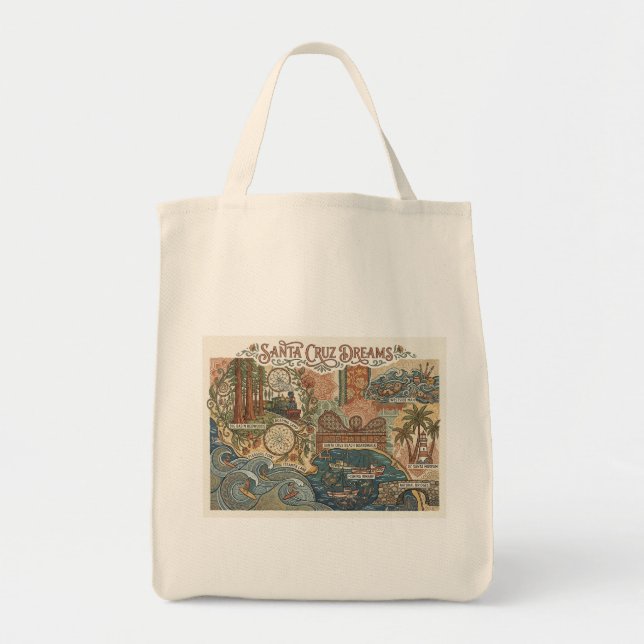 Bolso De Tela Santa Cruz California Dreams Map UCSC Surfing (Frente)