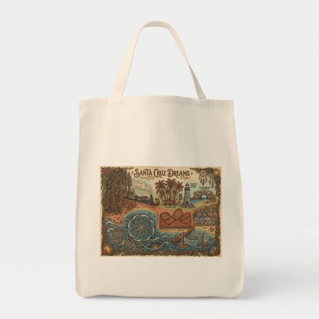 Bolso De Tela Santa Cruz California Dreams Map – Vibrant Coast (Frente)