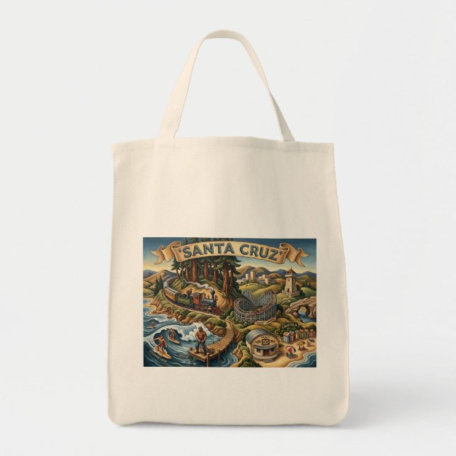 Bolso De Tela Santa Cruz California Illustrated Map UCSC Wharf (Frente)