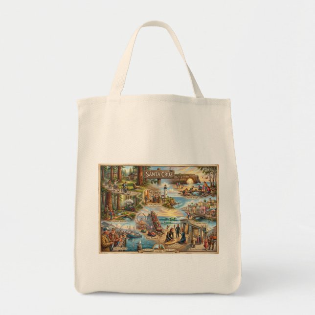 Bolso De Tela Santa Cruz Vibe Map – Cultural Coastal Art Print (Frente)