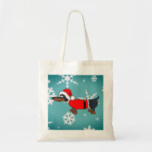Santa Dachshund Perro Snowflakes Budget Tote Bag