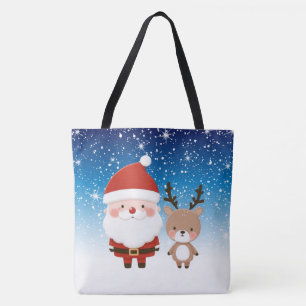 Bolso De Tela Santa de Navidad lindo y reno