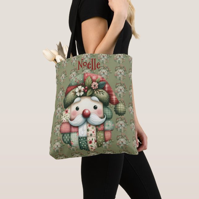 Bolso De Tela Santa Folk de Patchwork Caprichoso de Navidad (Detalle)