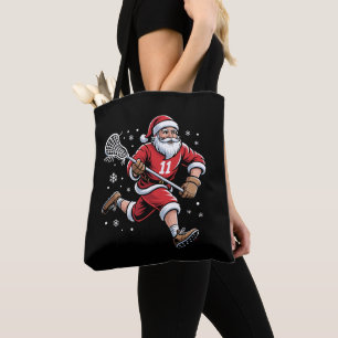 Bolso De Tela Santa jugando lacrosse Navidad vacaciones nieve Na