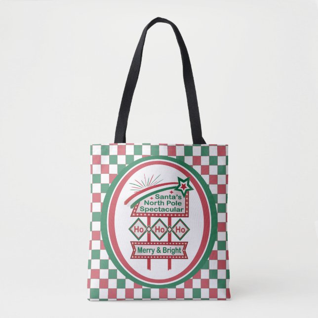 Bolso De Tela Santa Marquee Retro - Ho Ho Merry & Bright (Anverso)