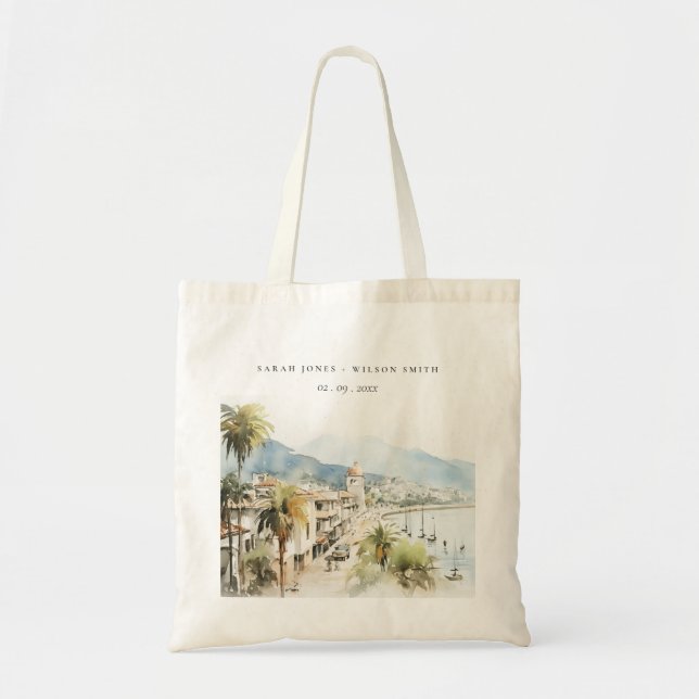 Bolso De Tela Santa Marta Colombia Watercolor Landscape Wedding (Frente)
