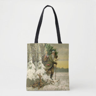 Bolso De Tela Santa navideño vintage árbol navideño victoriano f