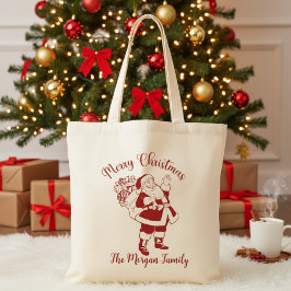 Bolso De Tela Santa Personalizado retro vintage Feliz Navidad