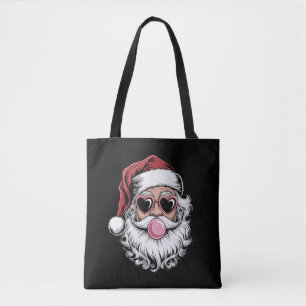 Bolso De Tela Santa Retro Con Gafas Soplando Burbuja Navidad