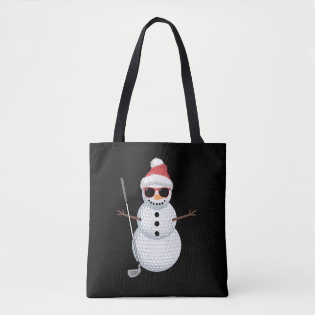 Bolso De Tela Santa Snowman Golf Ball Christmas Golfer Gift  (Anverso)