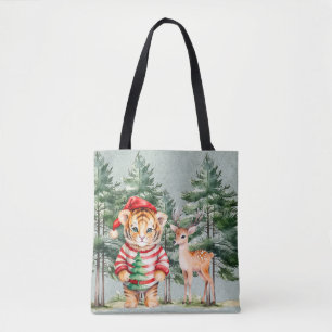 Bolso De Tela Santa Tigre y los Navidades de los pinos de ciervo