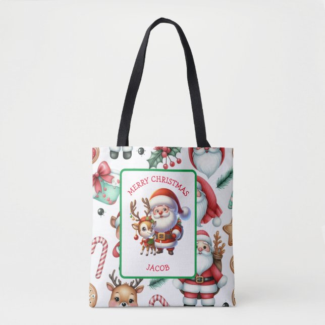 Bolso De Tela Santa y los Navidades personalizados de renos (Anverso)