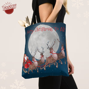 BOLSO DE TELA SANTA Y REINDEER VOLANDO POR LA LUNA