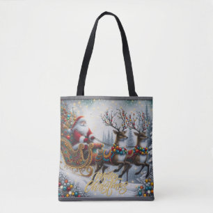 Bolso De Tela Santa y reno de Navidad clásica/vintage