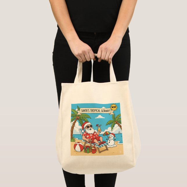 Bolso De Tela Santa y Snowman en la playa (Anverso (producto))
