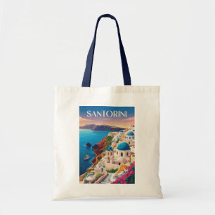 Bolso De Tela Santorini Grecia Cúpula Azul Arte de Viaje Vintage