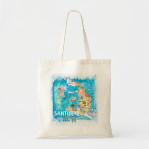 Bolso De Tela Santorini Grecia Mapa ilustrado con las principale