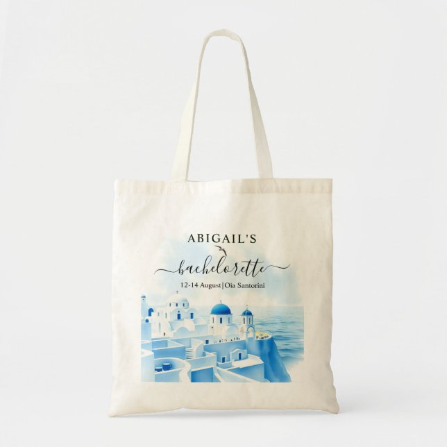 Bolso De Tela Santorini Grecia paisaje acuarela bachelorette (Frente)