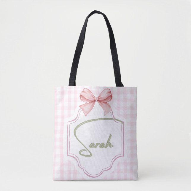 Bolso De Tela Sarah Baby Nursery personalizada Bow&Gingham (Anverso)