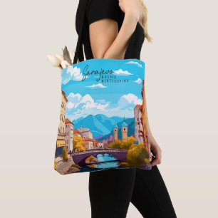 Bolso De Tela Sarajevo Bosnia Ilustracion de viajes de arte vint