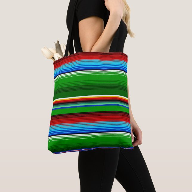Bolso De Tela Sarape mexicano azul verde (Detalle)