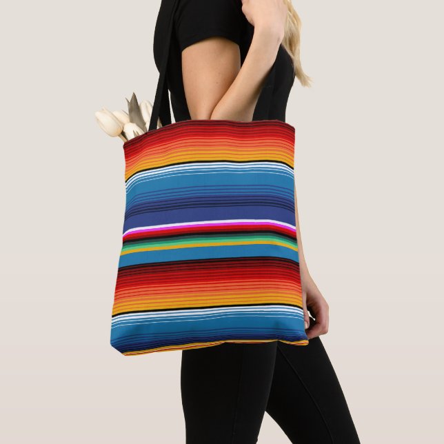 Bolso De Tela Sarape rojo mexicano de oro azul (Detalle)