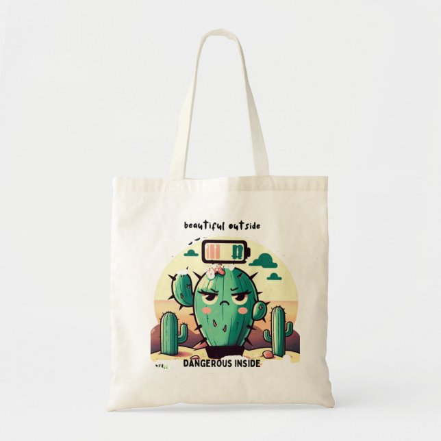 Bolso De Tela Sarcastic Cactus with Low Battery (Frente)