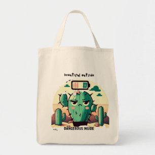Bolso De Tela Sarcastic Cactus with Low Battery