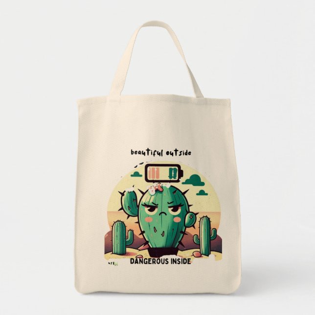 Bolso De Tela Sarcastic Cactus with Low Battery (Frente)