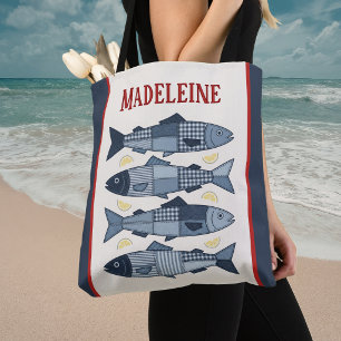 Bolso De Tela Sardinas Limones Parche Quilt Costero Monograma