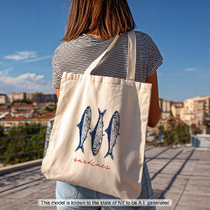 Bolso De Tela Sardinas Pescador Estética Costera