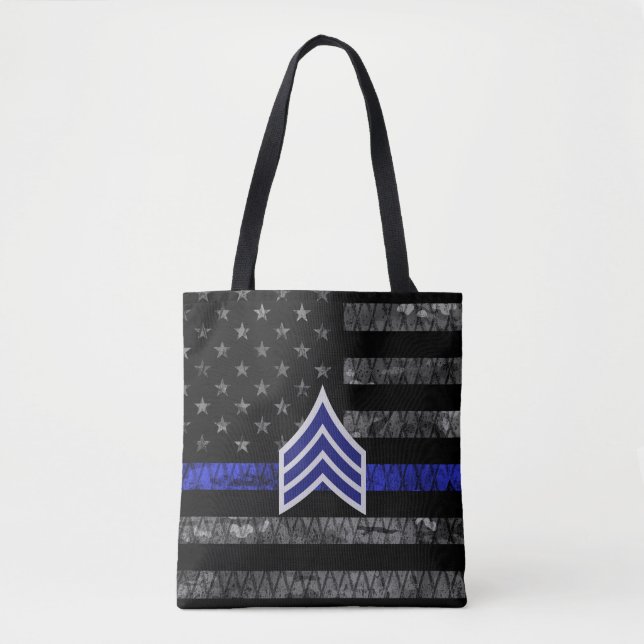 Bolso De Tela Sargento Stripes Bandera de la Línea Azul delgada (Anverso)