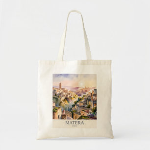 Bolso De Tela Sassi di Matera Viaje Italia Ciudad Cueva Acuarela