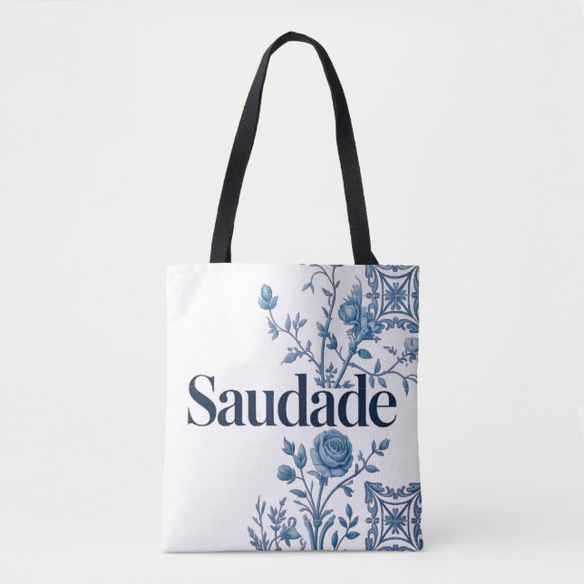 Bolso De Tela Saudade Portuguese Tote Bag – Blue Azulejo Floral  (Anverso)