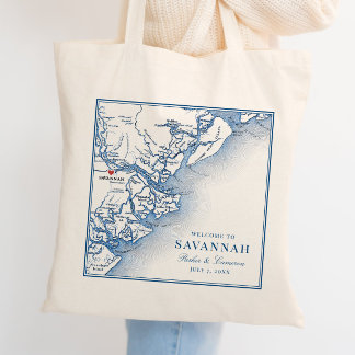 Bolso De Tela Savannah Georgia Mapa Boda Elegante Azul Marino